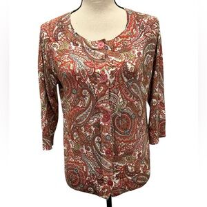 Talbots Red and Pink Paisley Blouse